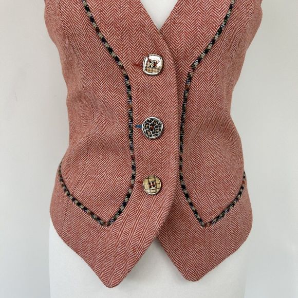 Joe Browns Waistcoat Size 12 Red Herringbone Corset Back Lined Wool Content - Picture 5 of 10
